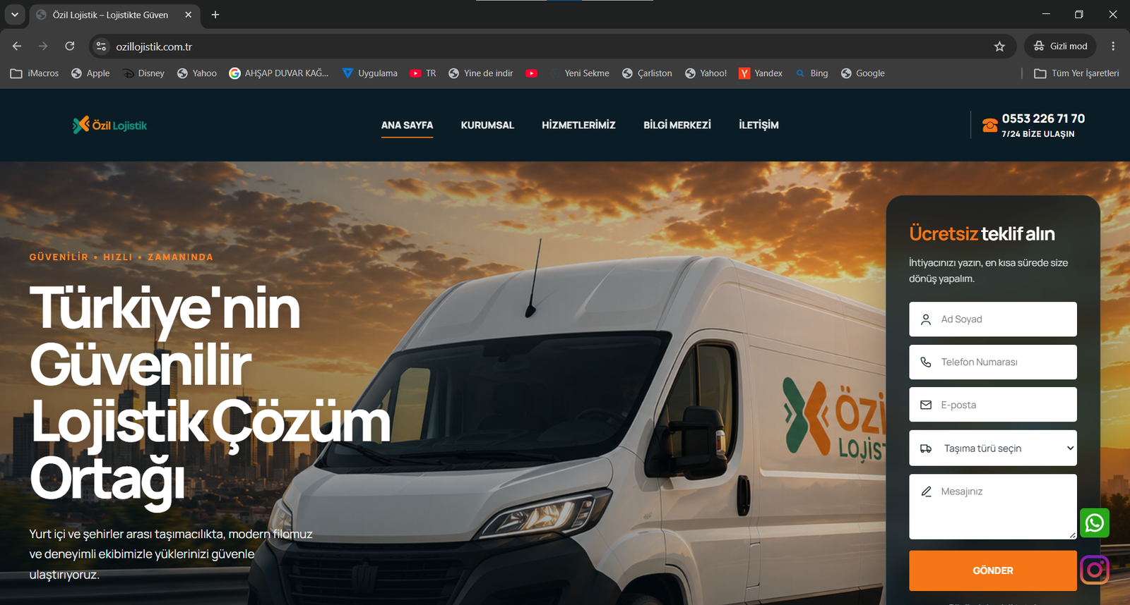 Özil Lojistik web sitesi